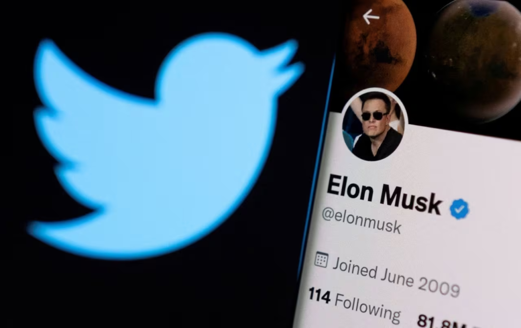 Twitter logo with Elon Musk's Profile